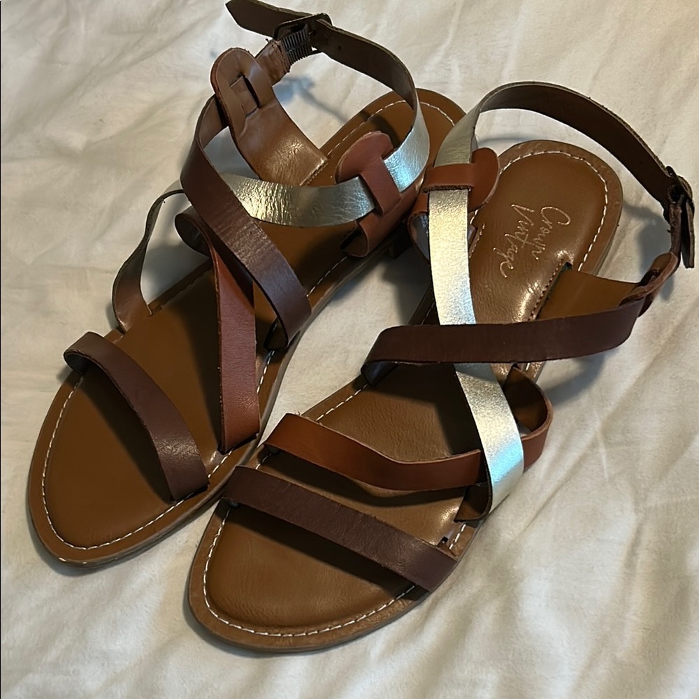 Crown Vintage Brown and Gold Leather Strappy Sandals